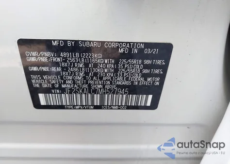 2021 Subaru Forester Sport из США, поврежденный, VIN JF2SKALC7MH527945